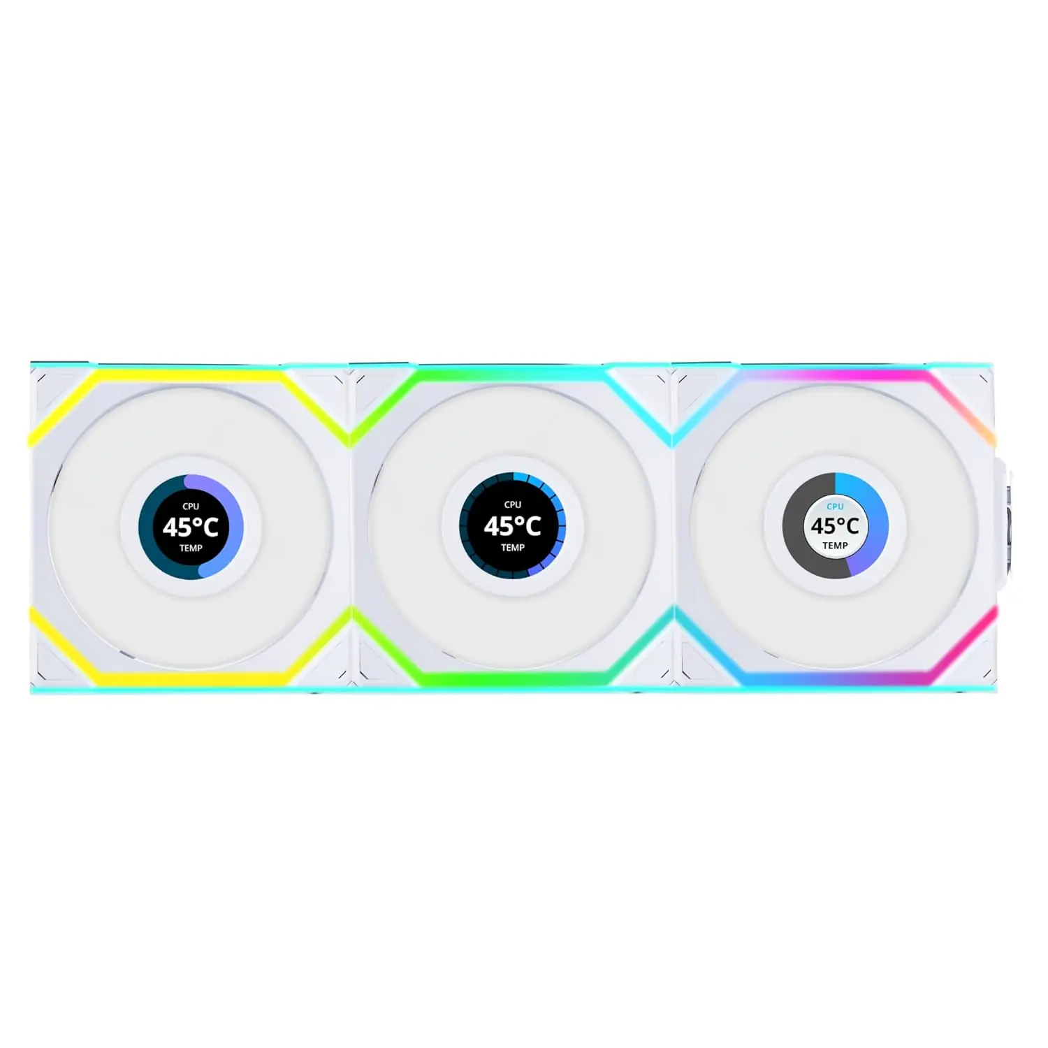 Lian Li UNI Fan SL LCD Wireless 120mm ARGB Fan - Triple Pack - 1.6" LCD -  2.4 GHz Wireless Signal for RGB & Fan Control - Daisy-Chain Design - Controller Included and Required - White (12SLLCD1W3W)