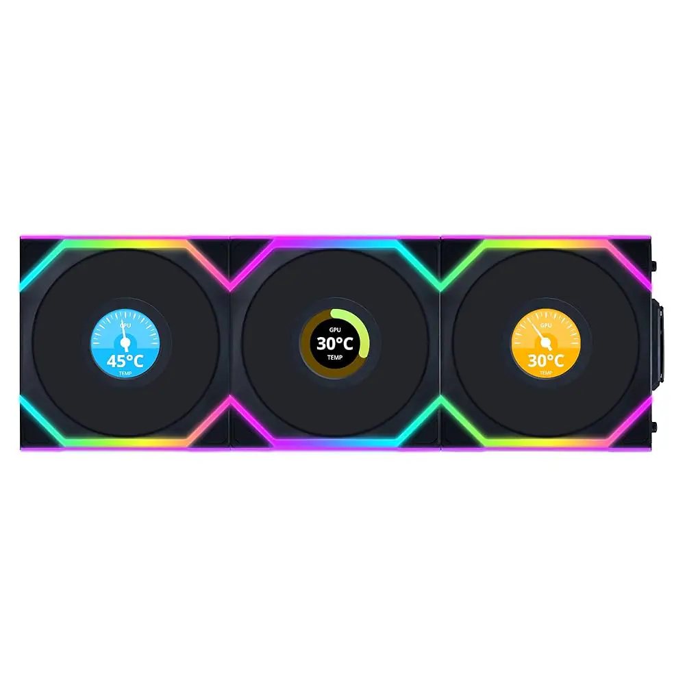 Lian Li UNI Fan SL LCD Wireless 120mm ARGB – Triple Pack, 1.6" LCD, 2.4GHz Wireless RGB & Fan Control, Daisy-Chain, Controller Included, Black