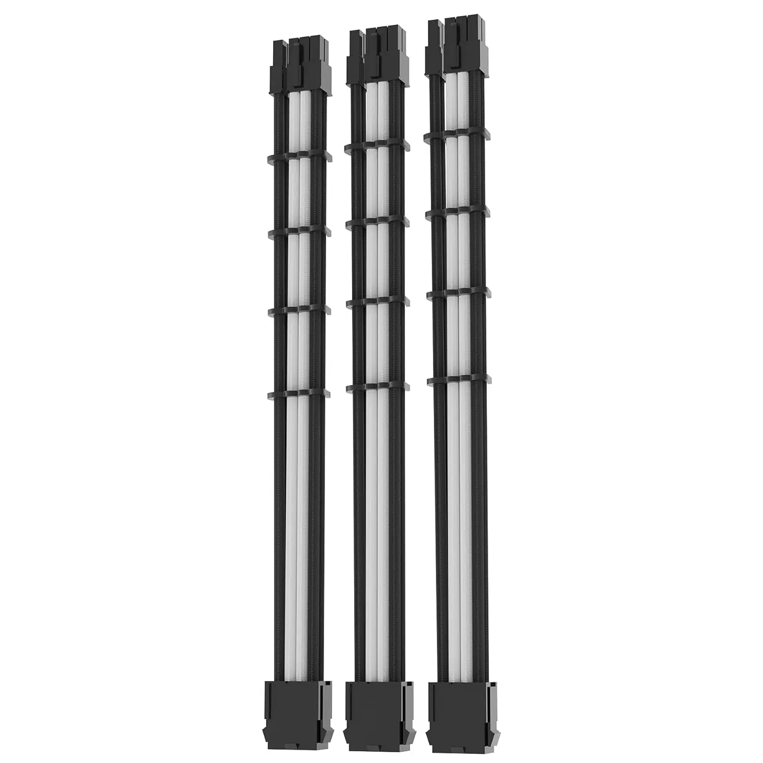 ASIAHORSE 18AWG 8(6+2) Pin GPU Extension Cable Kit – 3-Pack, 30cm, Black-White Sleeved, Phosphor Bronze Terminals, Black Shell, High-Durability PCIe Power Extension