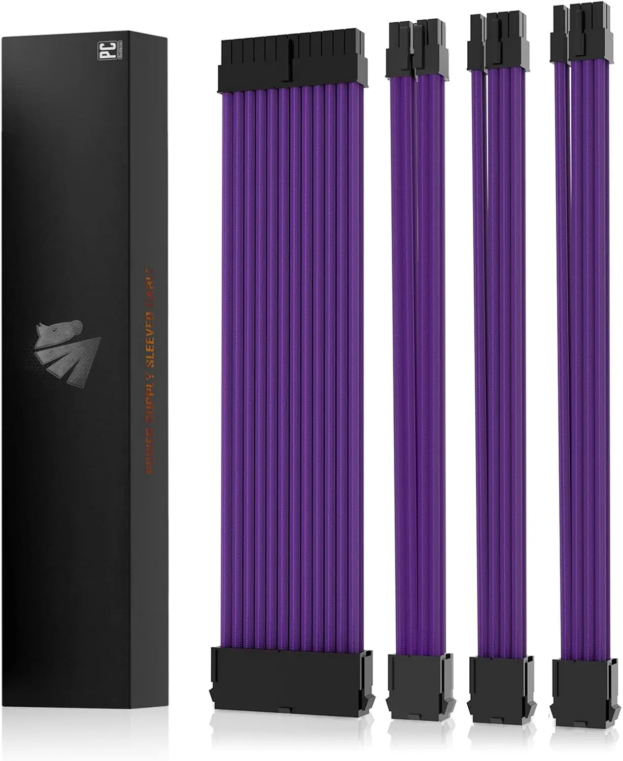 ASIAHORSE 18AWG Purple PSU Cable Extension Kit – 4 Pack (24-Pin ATX, 4+4 Pin EPS, 2x PCI-E 6+2) Braided Sleeved, Soft Nylon, Cable Combs, Universal Compatibility