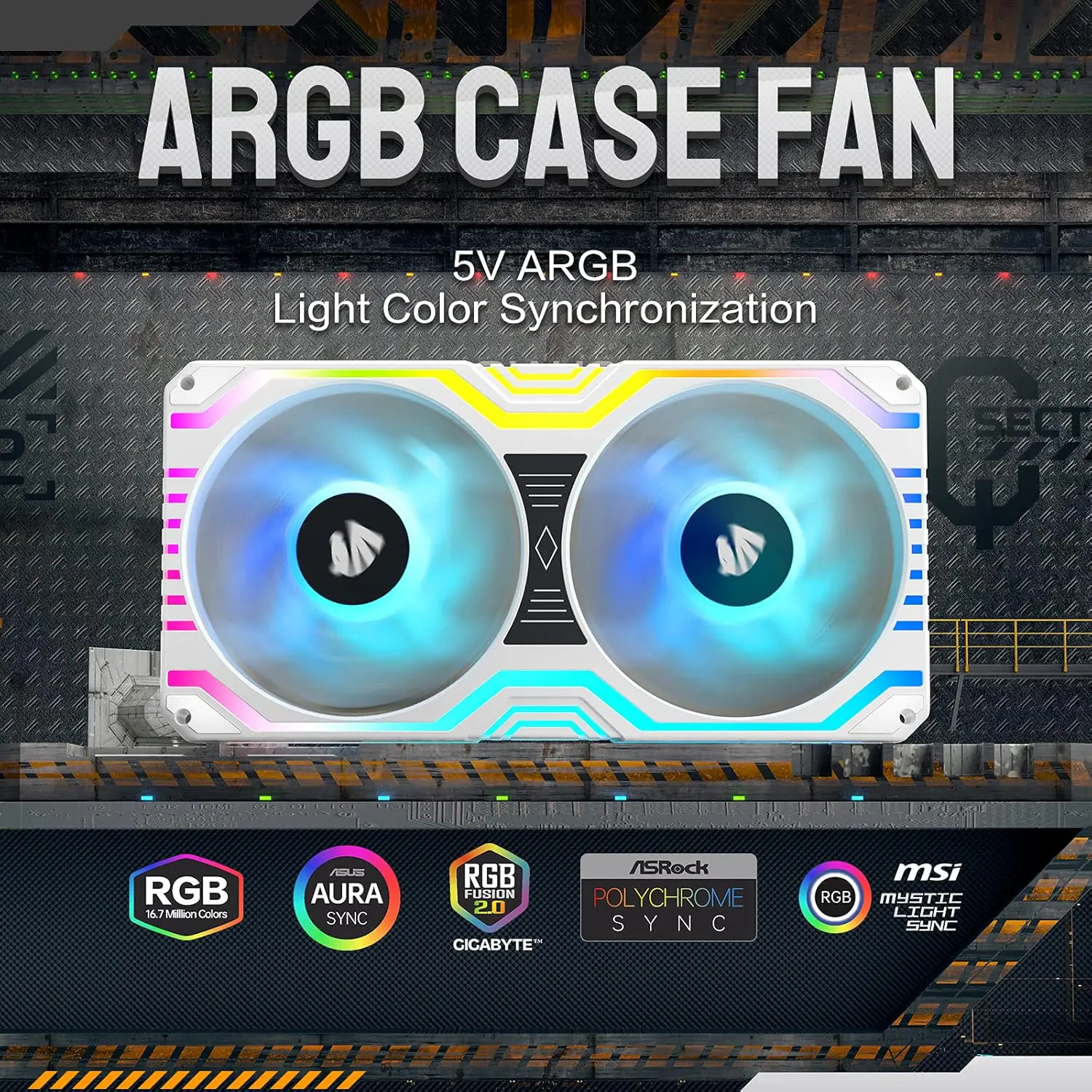 ASIAHORSE FS Matrix ARGB 240mm Fan Kit – 2x120mm PWM Fans, 48 Addressable LEDs, 800-1800 RPM, 66.5CFM Airflow, Low Noise, Aura Sync, High Cooling Performance, White