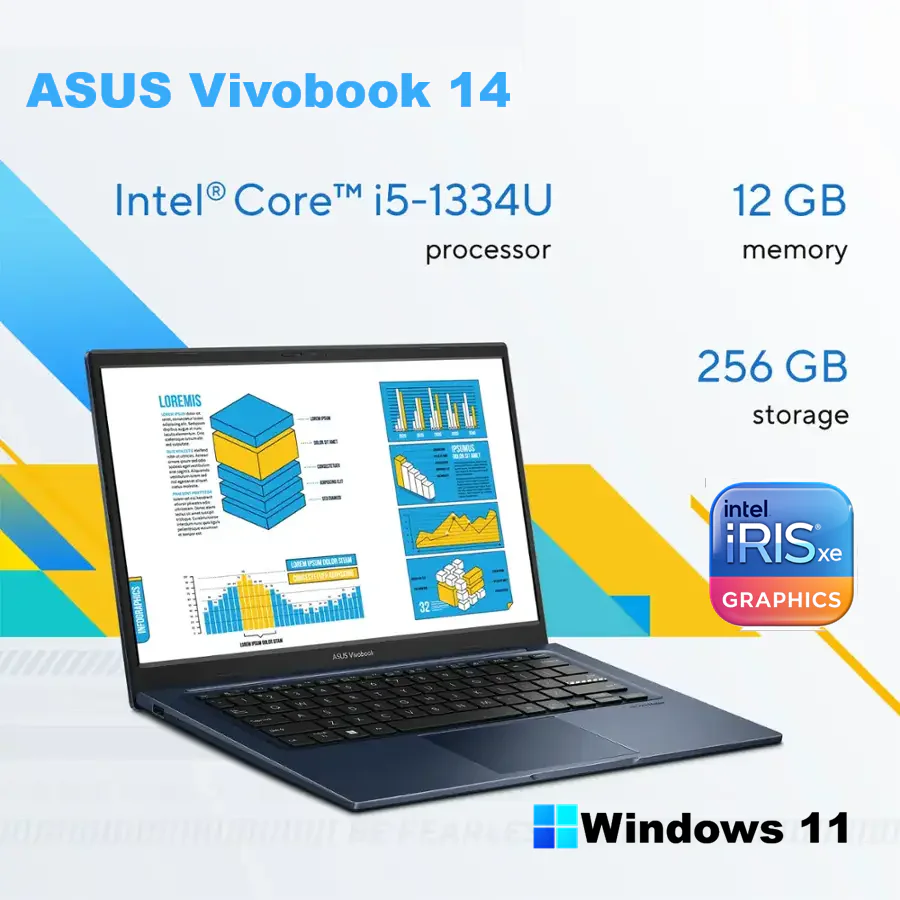 90NB10I1-M016B0 ASUS X1404V I5-1334U DDR4 4G+8G / 256GB / 14.0" / FHD / WIN11 ASUS Vivobook 14 X1404VA Intel® Core™ i5-1334U | 12GB DDR4 RAM ; 256GB NVMe™ SSD | 14-inch FHD IPS Display | Intel Iris Xᵉ Graphics | Windows 11 | Quiet Blue 