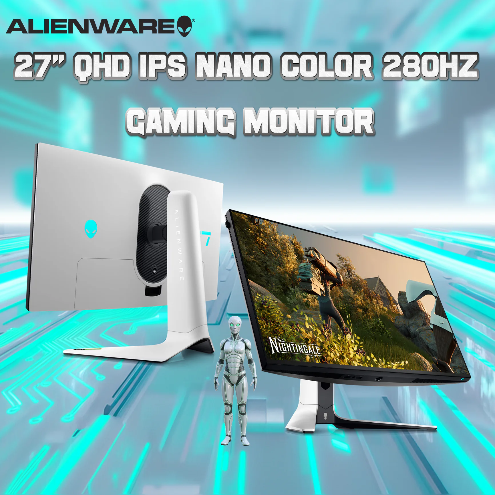 Alienware AW2723DF Gaming Monitor - 27-inch (2560 x 1440) 240Hz Display AW2723DF DELL ALIENWARE MONITOR 27" QHD 2K 280 HZ 2560X1440 1MS Alienware 27 Gaming Monitor - AW2723DF 27-inch premium QHD display with lightning-fast refresh rate up to 280Hz overclocked for first-class gameplay. Flat Screen QHD (2560 x 1440) Fast IPS Nano Color AMD FreeSync™ Premium Pro + G-SYNC® Compatible + VESA Alienware Fast IPS Nano Color Gaming Monitor - 27-inch QHD 240Hz OC Display (DP 1.4), 1ms Response Time, AMD FreeSync Premium Pro + G-SYNC Compatible + VESA, Height/Tilt/Swivel/Pivot Adjustability | Lunar Light AW2723DF