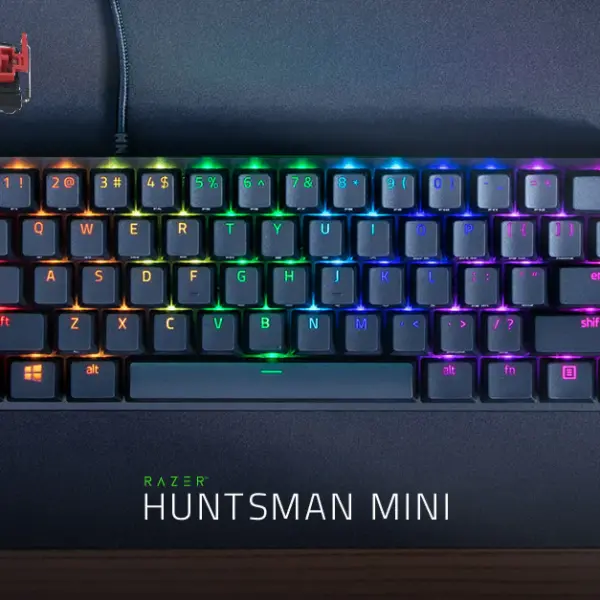 Razer Huntsman Mini (Red Switch) – Ultra-Compact 60% Gaming Keyboard with Linear Optical Switches, Doubleshot PBT Keycaps, Detachable Type-C, Onboard Memory & Chroma RGB | Open Box