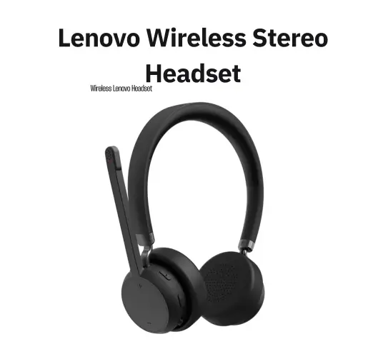 Lenovo Wireless Stereo Headset – Bluetooth 5.3, 3-Mic ENC, Double-Sided Boom Mic, 31h Talk / 60h Playback, 40mm Drivers, Lightweight 138g, Replaceable Earcups, USB-C