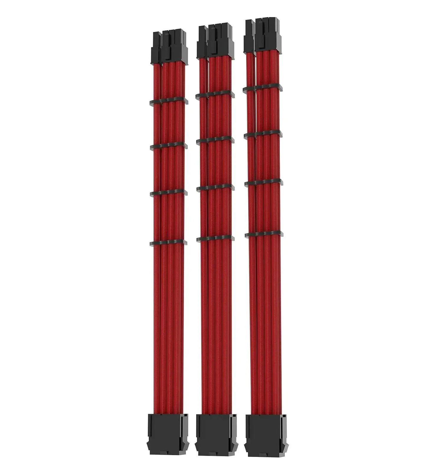ASIAHORSE 18AWG 8(6+2) Pin GPU Extension Cable Kit – 3-Pack, 30cm, Red Sleeved, Phosphor Bronze Terminals, Black Shell, High-Durability PCIe Power Extension