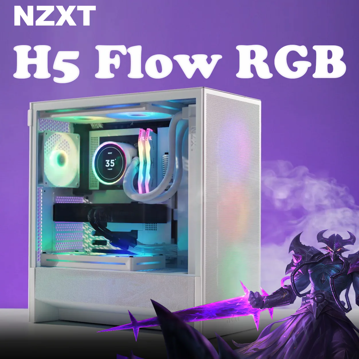 CC-H52FW-R1 NZXT CASE H5 FLOW RGB COMPACT MID-TOWER ATX 4xFAN RGB WHITE NZXT H5 Flow RGB 2024 Edition White ATX Mid-Tower Case, 1x F360 RGB Core & 1x F120Q Fan, Supports 360mm Radiator, Mesh Panels, Compatible With ATX/mATX/ITX |  CC-H52FW-R1