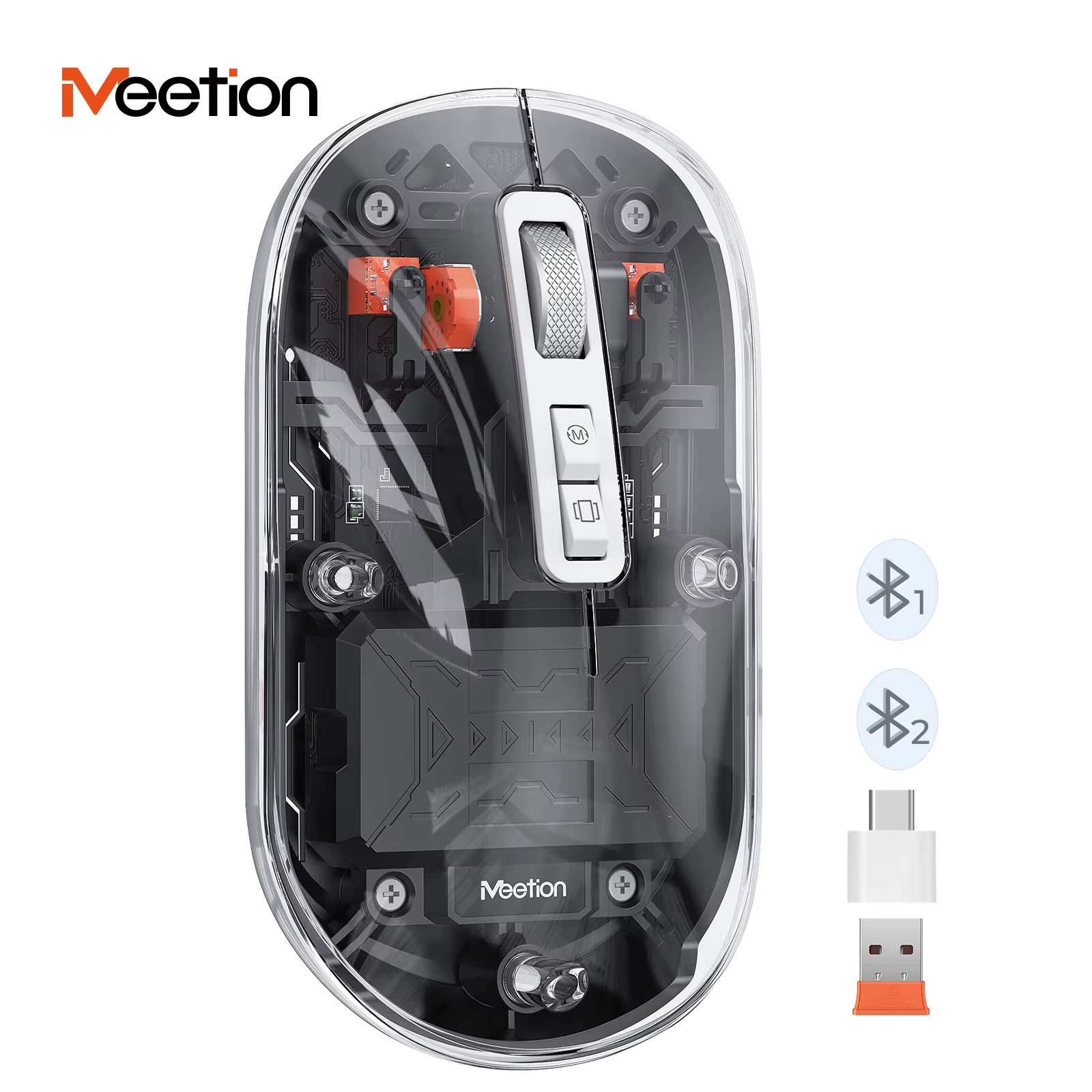 MEETION BTM005 Dual-Mode Transparent Mouse – 2.4G + Bluetooth, 2400 DPI, Type-C Fast Charging, Silent Clicks, 400mAh Battery, Multi-Device Switch, Compact & Stylish