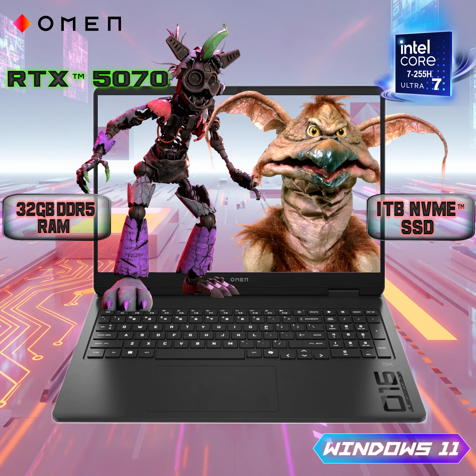 B9KK3UA#ABA HP OMEN 16-AN0003NR ULTRA 7/32GB/1TB/5070/16"2K 165HZ/WIN11 Hp OMEN 16 Slim 16-an0003nr Intel® Core™ Ultra 7 255H | 32GB DDR5 RAM ; 1 TB NVMe™ SSD | RTX™ 5070 , 8GB | 16-inch 2K 165Hz 3ms IPS Display |  4-Zone RGB Backlit Keyboard | Windows 11 | SHADOW BLACK