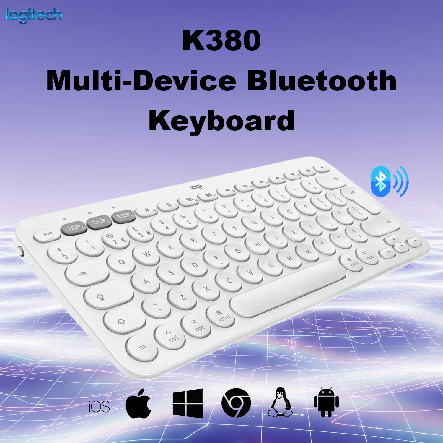 920-009163 LOGITECH KEYBOARD K380 WIRELESS WHITE Logitech K380 Multi-Device Bluetooth Keyboard – Windows, Mac, Chrome OS, Android, iPad, iPhone, Apple TV Compatible – with Flow Cross-Computer Control and Easy-Switch up to 3 Devices  | WHITE