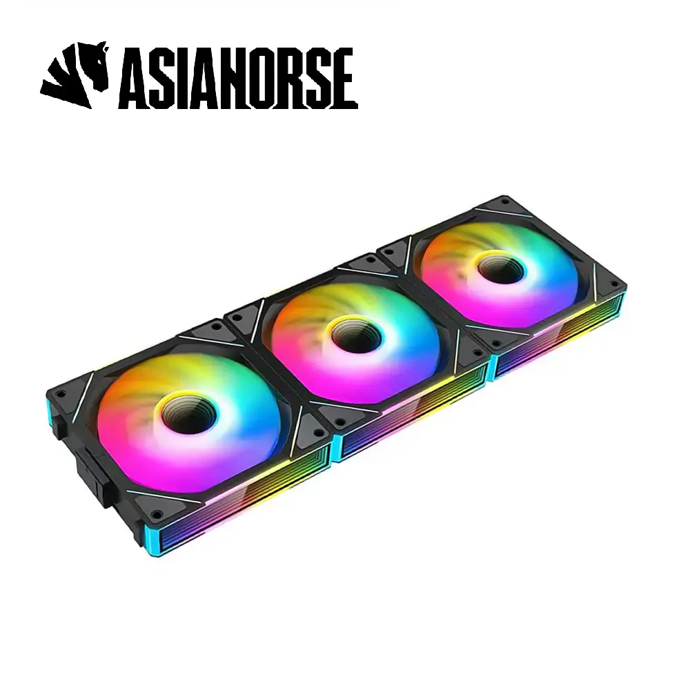 ASIAHORSE DAWN FS ARGB 120mm PWM Fans 3-Pack – Reverse Black, Daisy-Chain Design, 800-2000RPM, 80CFM Airflow, FDB Bearing, 24 ARGB LEDs, 50,000h Lifespan