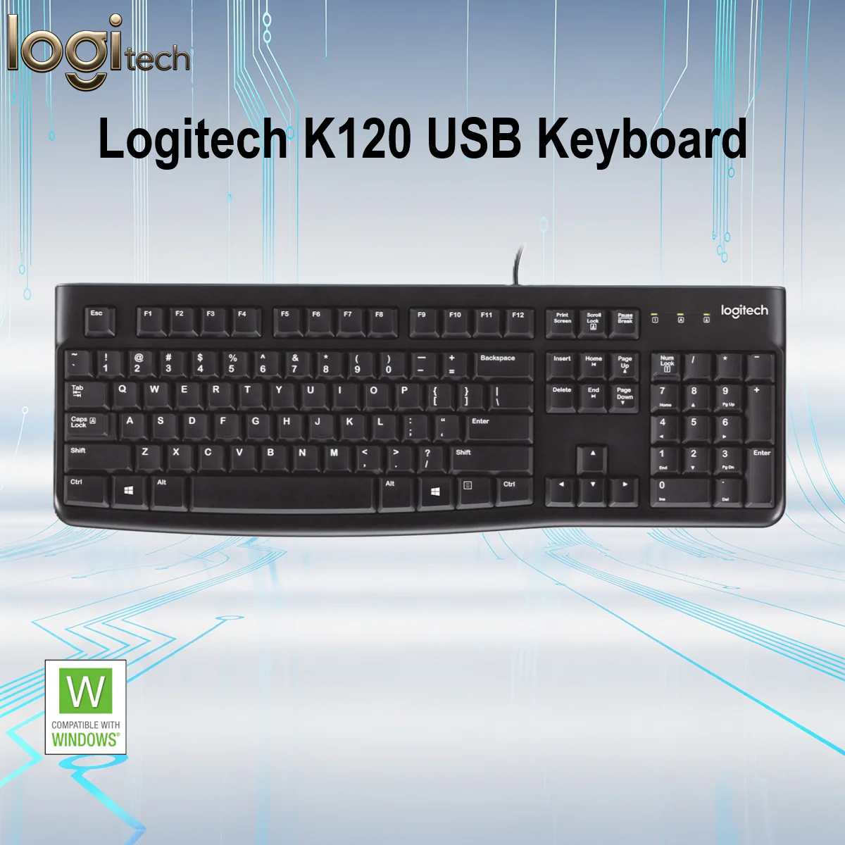 920-002583 LOGITECH K120 USB BLACK ENGLISH KEYBOARD Logitech K120 USB Keyboard Full-Size Wired Plug & Play Spill-Resistant Durable Design With Number Pad, Adjustable Tilt Legs, Deep-Profile Keys, Compatible With Windows | CARBON BLACK 