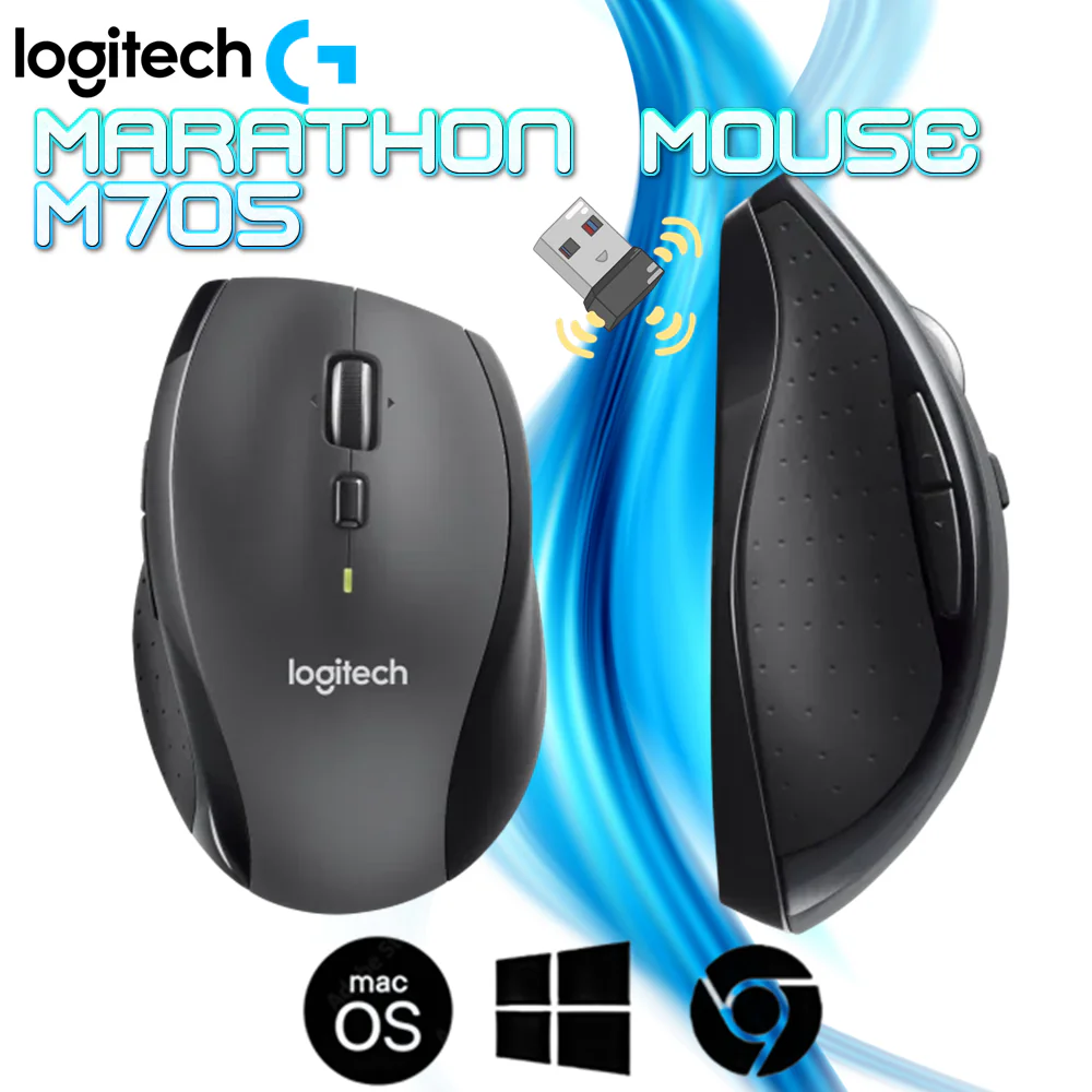 910-001964 LOGITECH MOUSE M705 MARATHON WIRELESS BLACK Logitech Marathon Mouse M705 Wireless Optical Mouse With 36Mo Battery, Hyper-Fast Scroll, 2.4GHz Unifying USB Receiver, 5 Customizable Buttons, Ergonomic Design, for Windows - macOS - Chromebook | Black