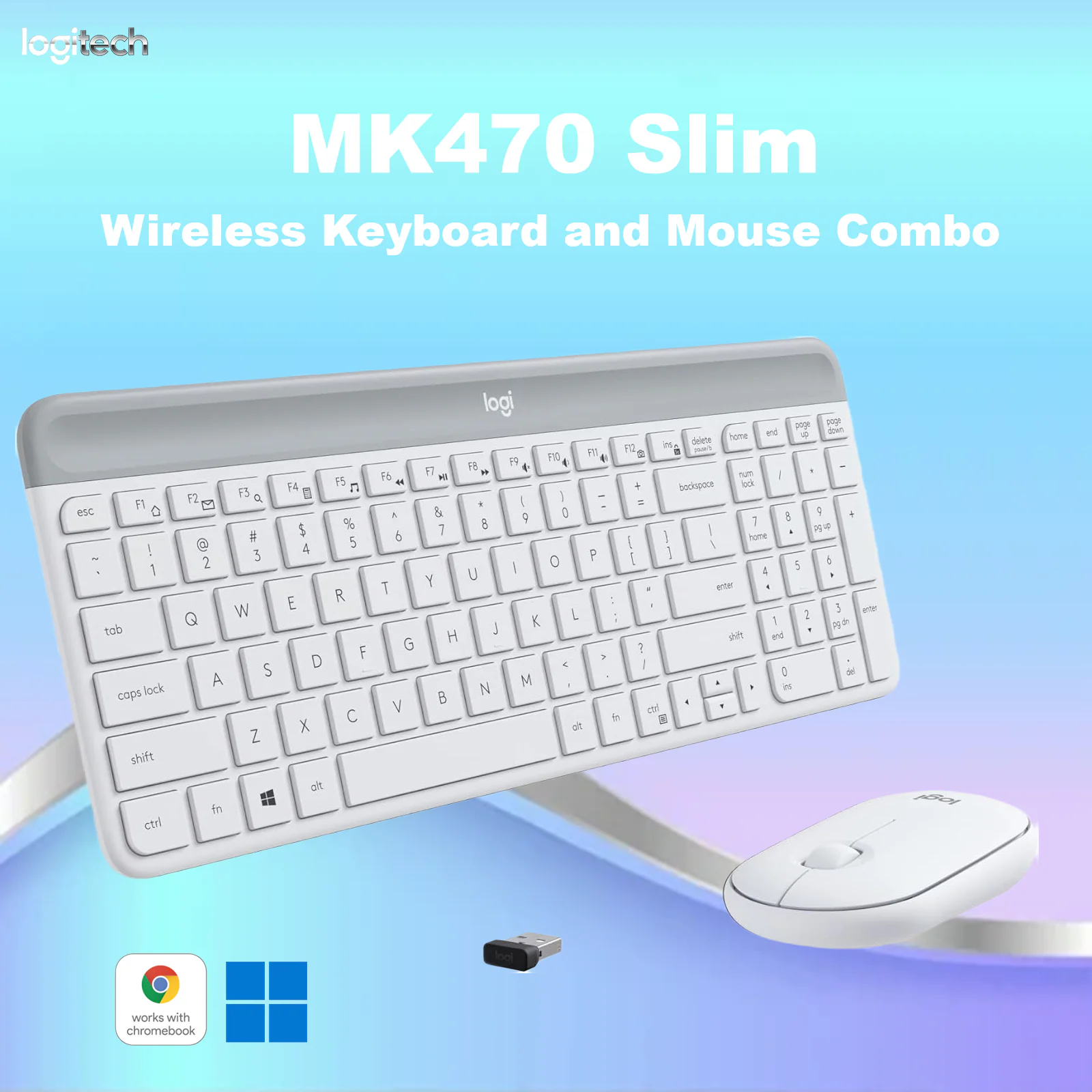 920-009181 LOGITECH KEYBOARD MK470 SLIM WIRELESS OFF-WHITE COMBO Logitech MK470 Slim Wireless Keyboard And Mouse Combo, Compact Full-Size Keys, Quiet Typing, 1000 DPI Mouse, 10m Range, Long Battery Life, Windows & ChromeOS Compatible | Off-white