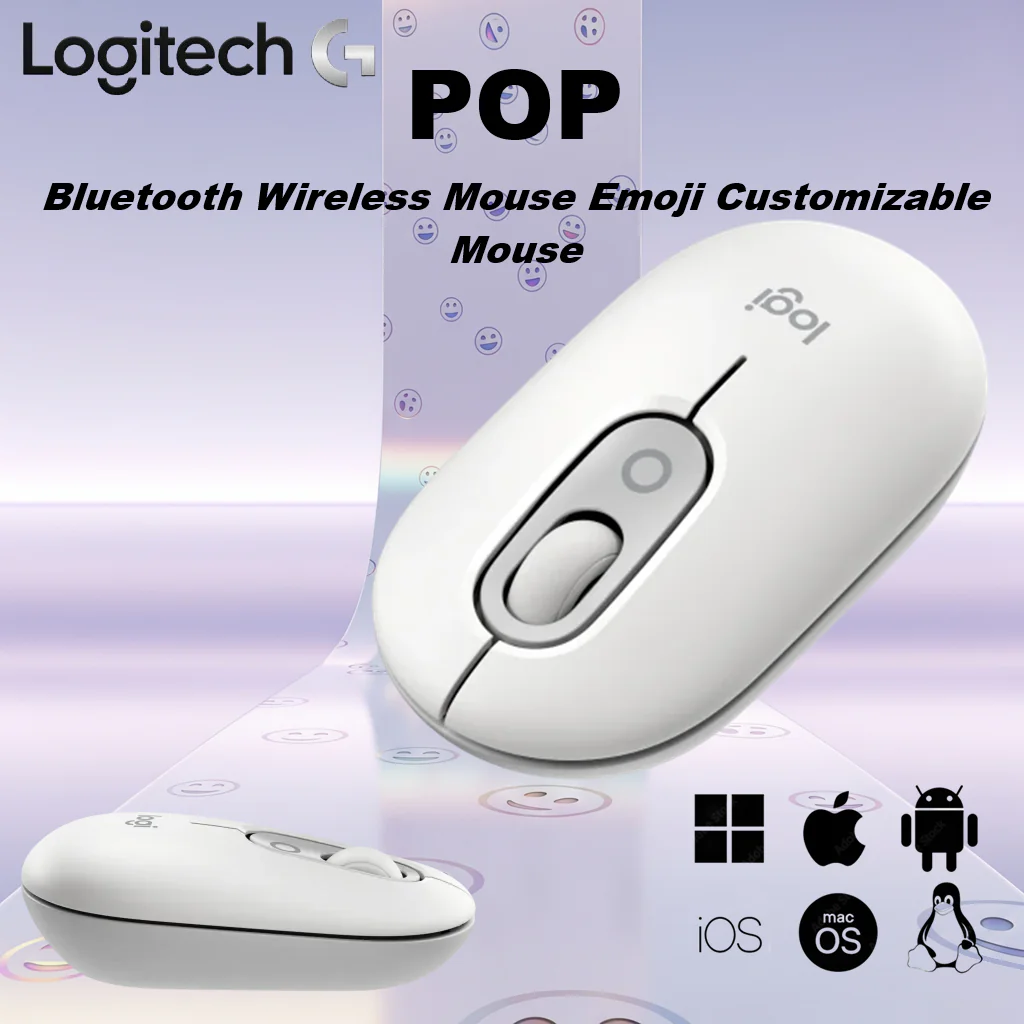 910-007153 LOGITECH MOUSE POP WIRELESS WHITE Logitech POP Wireless Bluetooth Mouse, Emoji Customizable Button, SilentTouch Clicks, SmartWheel Scrolling, Multi-Device Easy-Switch, 24-Month Battery – White Logitech POP Bluetooth Wireless Mouse with Emoji Customizable Button - SilentTouch Clicks- Connect up to 3 devices - 10 meters Wireless Range -  SmartWheel Scrolling -  Compatible with Windows®, macOS, ChromeOS™,  iPadOS, Microsoft Surface | Off-white
