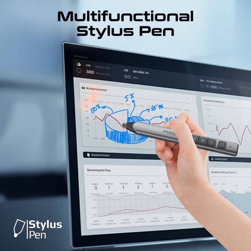 PROPOINTER-S PROMATE 2 IN 1 UNIVERSAL INTUITIVE WIRELESS PRESENTER PEN Universal Intuitive 2.4GHz Wireless Green Laser Presenter with Stylus Pen , Dual Stylus For Capacitive & Infrared Screens, USB-A Dongle, 220mAh Battery, Mac/Windows Compatible | ProPointer-S 
