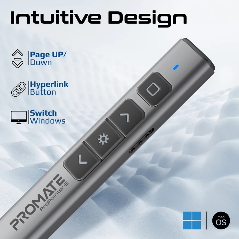 PROPOINTER-S PROMATE 2 IN 1 UNIVERSAL INTUITIVE WIRELESS PRESENTER PEN Universal Intuitive 2.4GHz Wireless Green Laser Presenter with Stylus Pen , Dual Stylus For Capacitive & Infrared Screens, USB-A Dongle, 220mAh Battery, Mac/Windows Compatible | ProPointer-S 