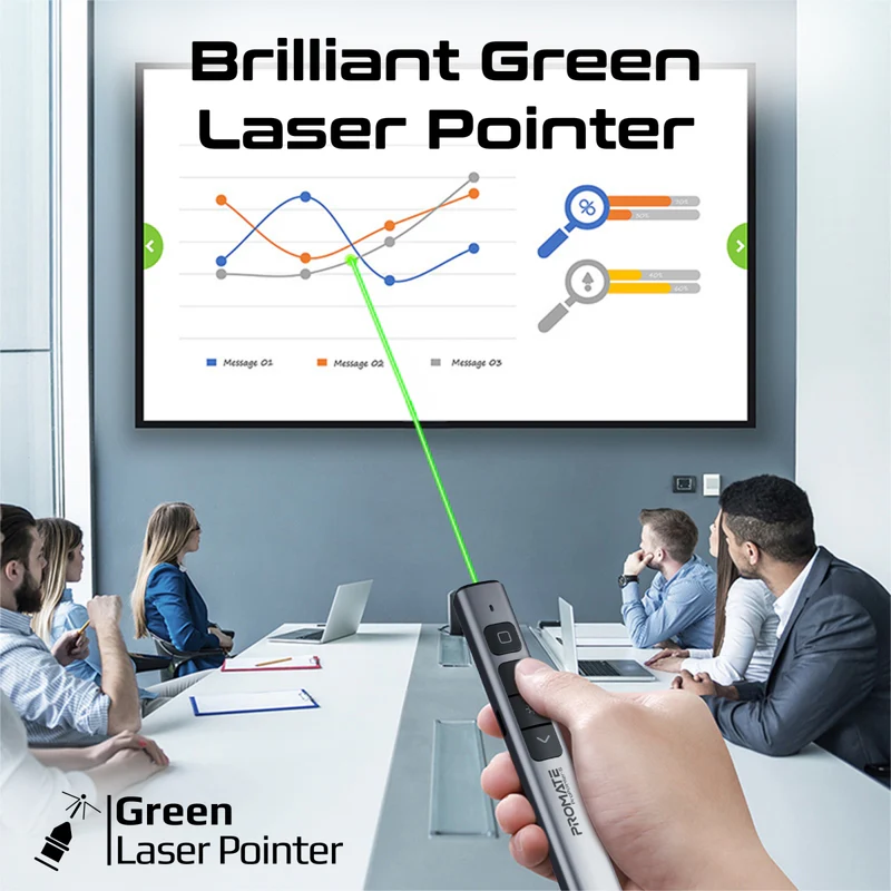 PROPOINTER-S PROMATE 2 IN 1 UNIVERSAL INTUITIVE WIRELESS PRESENTER PEN Universal Intuitive 2.4GHz Wireless Green Laser Presenter with Stylus Pen , Dual Stylus For Capacitive & Infrared Screens, USB-A Dongle, 220mAh Battery, Mac/Windows Compatible | ProPointer-S 