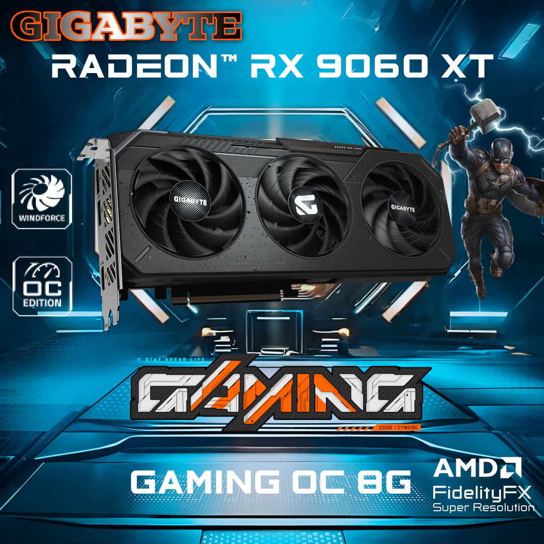 Radeon™ RX 9060 XT GAMING OC 8G 9VR9068XGO-00-G10 Gigabyte Radeon™ RX 9060 XT GAMING OC 8G Graphics Card With 8Gb Gddr6 128Bit, Windforce Cooling, Boost Clock Up To 3320Mhz, Pcie 5.0, Rgb Lighting, 8K Ready, Hdmi 2.1, Dp 2.1 Gigabyte Radeon RX 9060 XT Gaming OC 8G Graphics Card With 8GB GDDR6 128-Bit, WINDFORCE Cooling, Boost Clock Up To 3320MHz, PCIe 5.0, RGB Lighting, 8K Ready, HDMI 2.1, DP 2.1