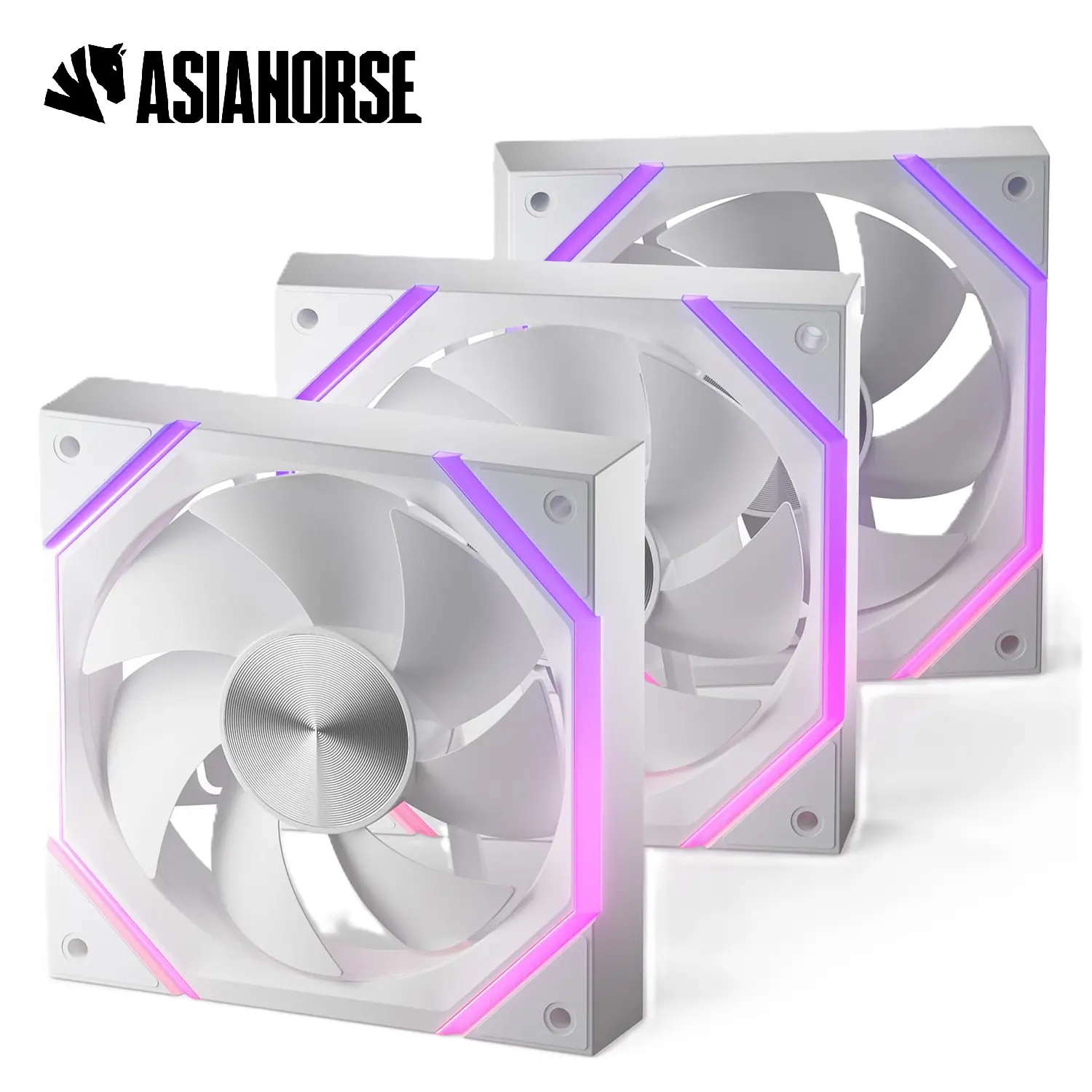 ASIAHORSE NYOTA ARGB 120mm Fan 3-Pack Forward White – PWM 800–2000RPM, 61.5 CFM Airflow, <29dBA Noise, Hydraulic Bearing, ARGB Sync, High-Performance Cooling