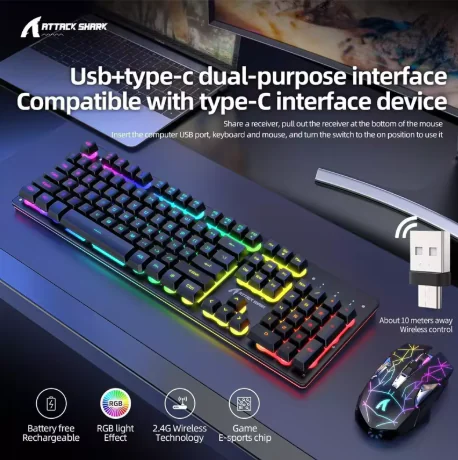 Screenshot 2025-08-02 103433 Attack Shark T3 104-Key Tri-Mode RGB Wireless Keyboard & Mouse Combo – 2.4G, Type-C/USB, Rechargeable 4200mAh, RGB Backlit, 4800 DPI Mouse – Black, Compatible with PC/Mac/Console - Image 1