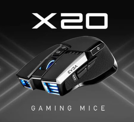 EVGA X20 Wireless Gaming Mouse – Triple Sensor, 16,000 DPI, 10 Buttons, RGB, 5 Profiles, 3 Modes (2.4GHz/Bluetooth/Wired), Ergonomic FPS Design, 60-Hour Battery Life