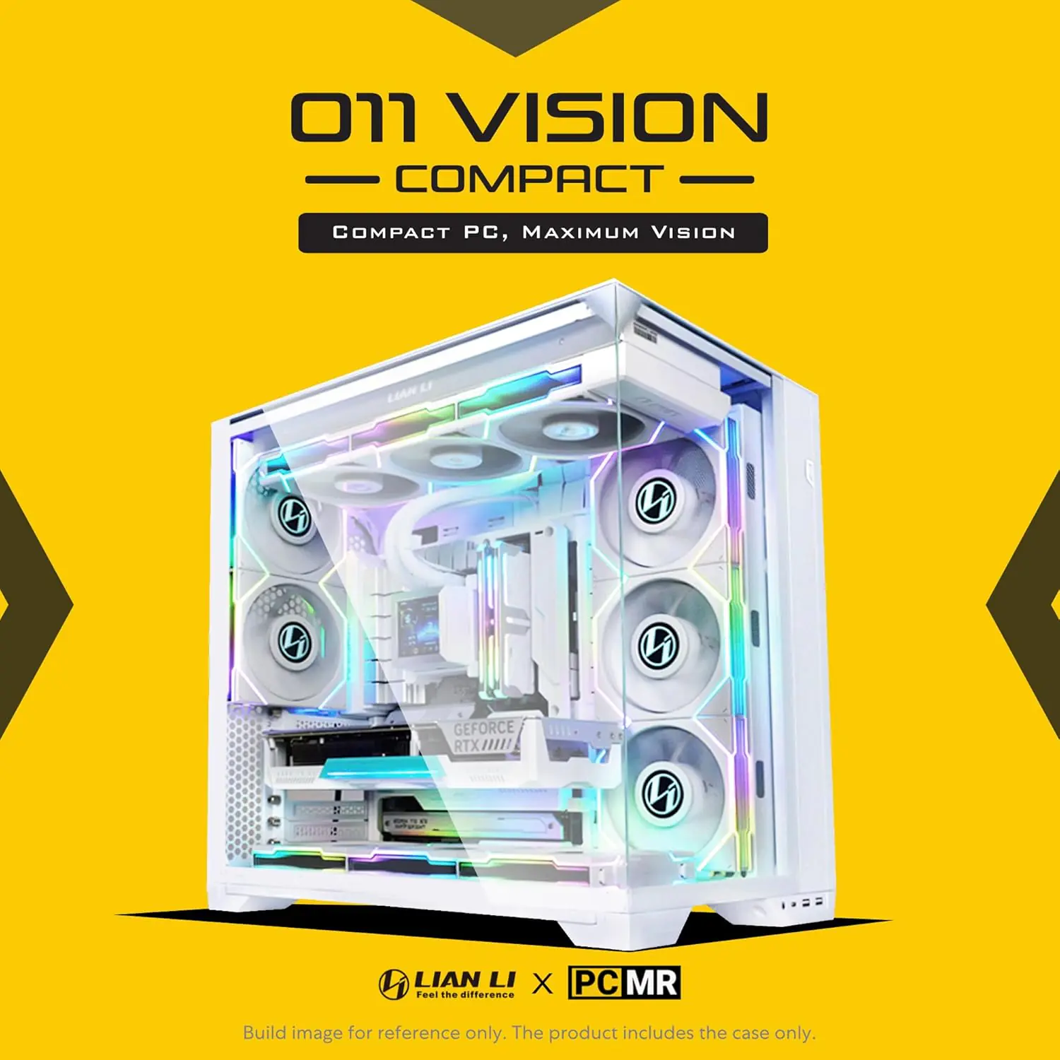 VShgkc O11VPW-WHITE LIAN LI CASE O11 VISION COMPACT WHITE Lian Li O11 Vision Compact ATX Tower White Case, Supports 360mm Radiator, 9x 120mm Fans, 4x Drives, Back-Connect Compatible, Tempered Glass, Steel & Aluminum Build | O11VPW White