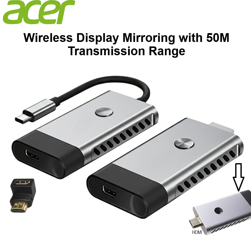 BYL-HY21-HV-HDMI CONVERTER ACER TYPE-C MALE+DP CHARGING,HDMI 4K/30Hz 15M-50m POINT TO POINT WIRELESS SCREEN Acer Wireless Display Transmitter Adapter Kit With USB-C Input, HDMI Output, 100W PD Charging, 30Hz Output, 50M Range, for Windows/Mac/Linux  | HY21-HV-HDMI