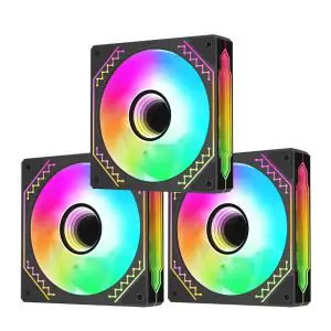 AsiaHorse FQ-002 ARGB 120mm Fan 3-Pack – Black, 16 ARGB LEDs, 1200 RPM PWM, 32.3 CFM Airflow, Hydraulic Bearing, Quiet 22.5dBA, AURA Sync Compatible