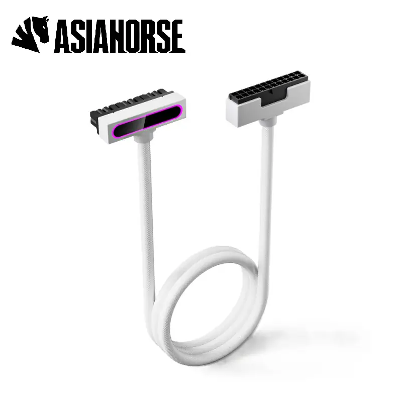 ASIAHORSE Hydrus 24-Pin ARGB PSU Extension Cable – 30cm Length, 18AWG, 12V RGB Lighting, 250W Rated Power, Premium PVC Build, for High-Performance PC Builds, White