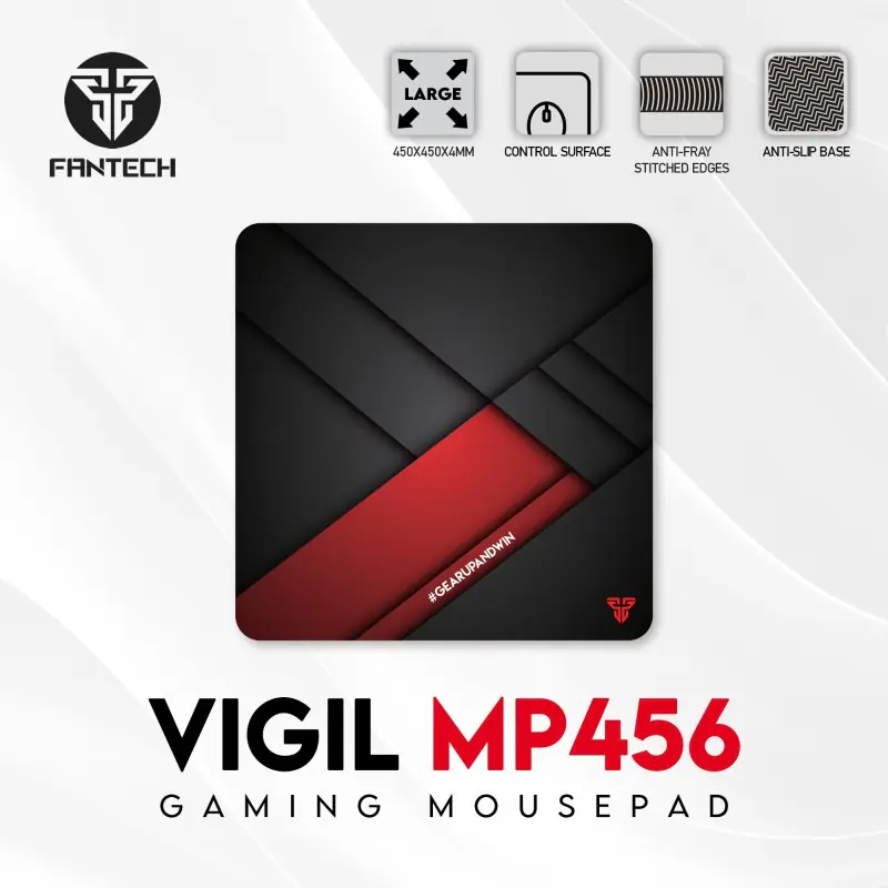 FANTECH MP456 Vigil Gaming Mouse Pad – 450x450x4mm, Slick Water-Repellent Speed Surface, Anti-Slip Rubber Base with Wave Structure, Durable Sewed Edges, Comfortable Cushioning, Black