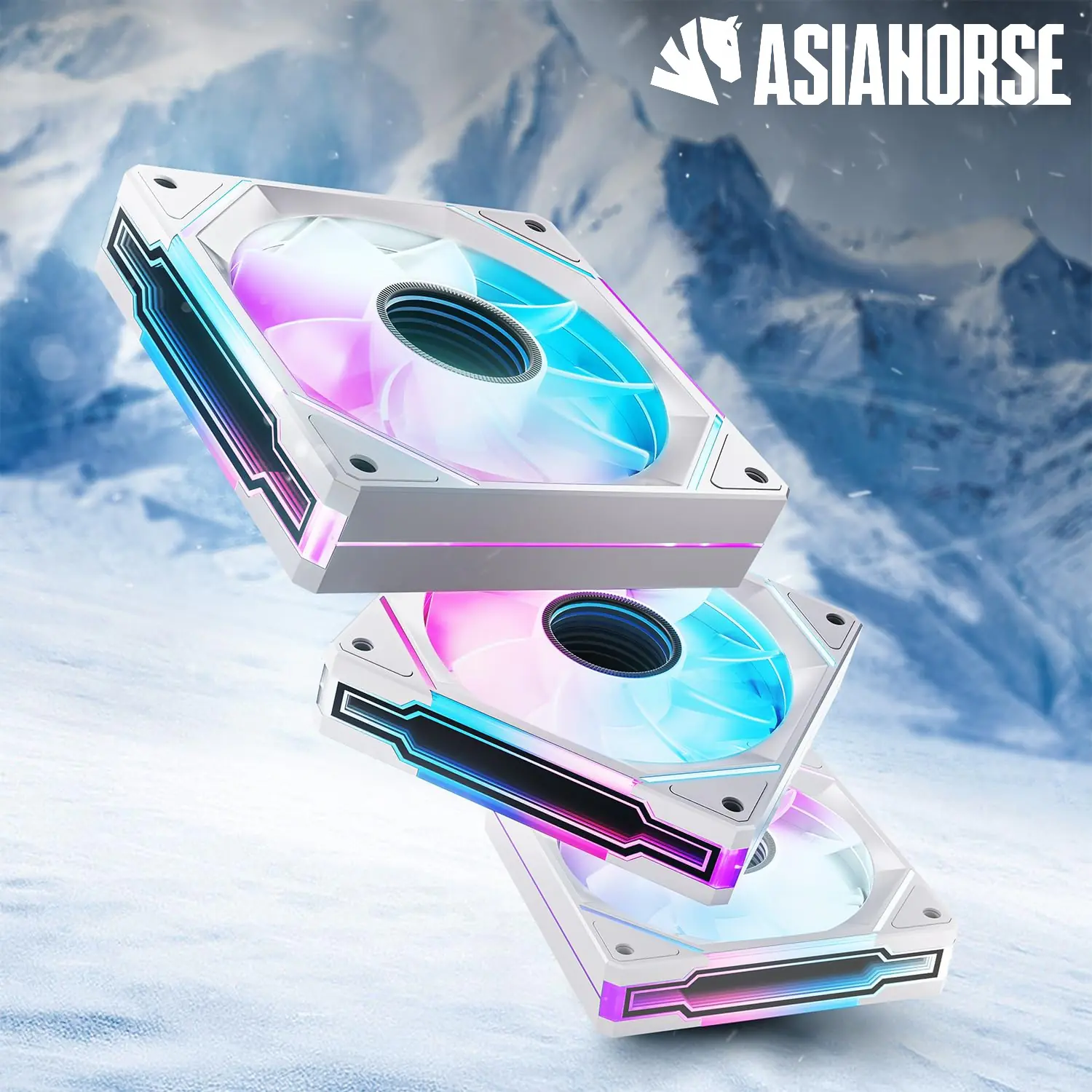 AsiaHorse AMICI GT ARGB 120mm PWM Fan 3-Pack – Reverse White, Infinity Mirror, 24 ARGB LEDs, 1800RPM, 68.5CFM, 2.0mmH2O, HDB Bearing, Low Noise 30dB, Sync-Compatible