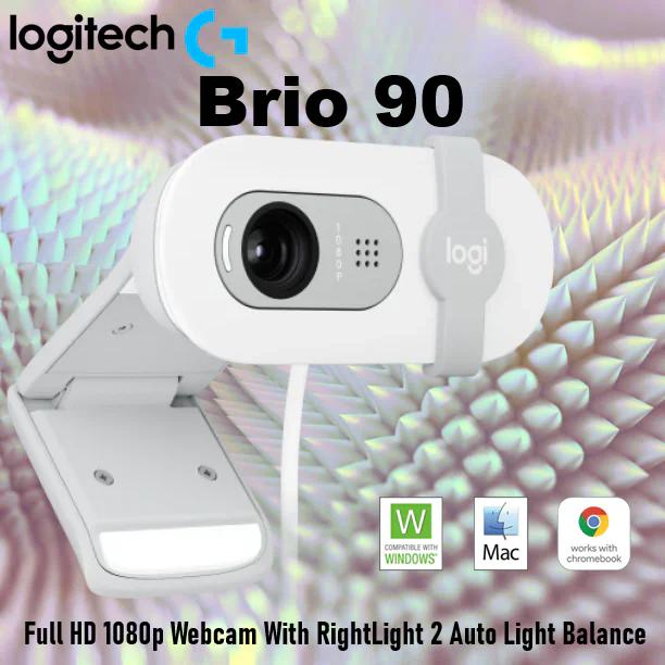 960-001619 LOGITECH WEBCAM BRIO 90 FULL HD 1080P Pearl White Logitech Brio 90 Full HD 1080p Webcam With RightLight 2 Auto Light Balance, Integrated Privacy Cover, Built-In Omnidirectional Microphone, USB-A Plug And Play, for Windows / macOS / ChromeOS – Pearl White