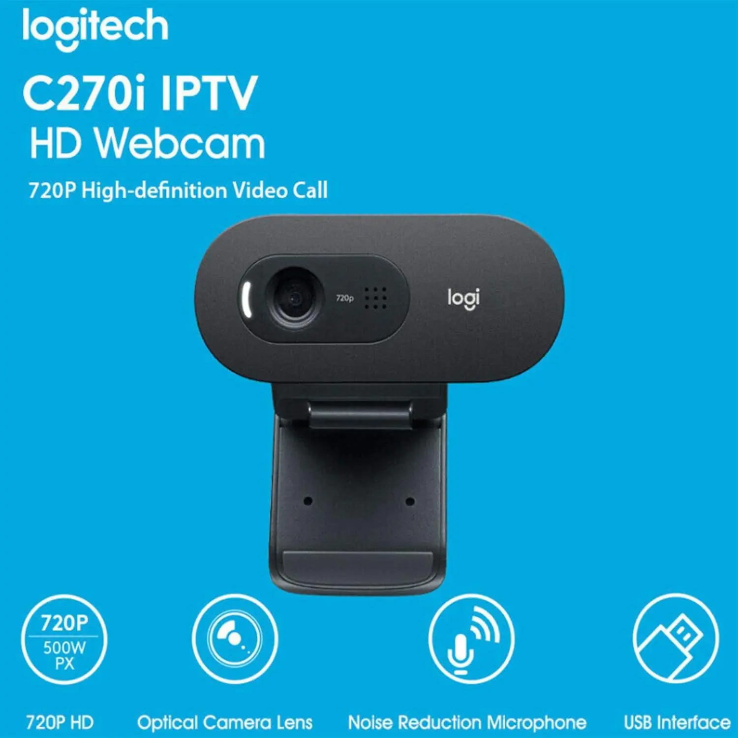 960-001084 LOGITECH WEBCAM C270I PTV HD 720P Logitech C270 HD Webcam With 720p/30fps Widescreen Video Calls, Noise-Reducing Mic,  Auto-Light Correction, Universal Clip, USB-A Connectivity – for Windows, macOS, ChromeOS & Nintendo Switch 2