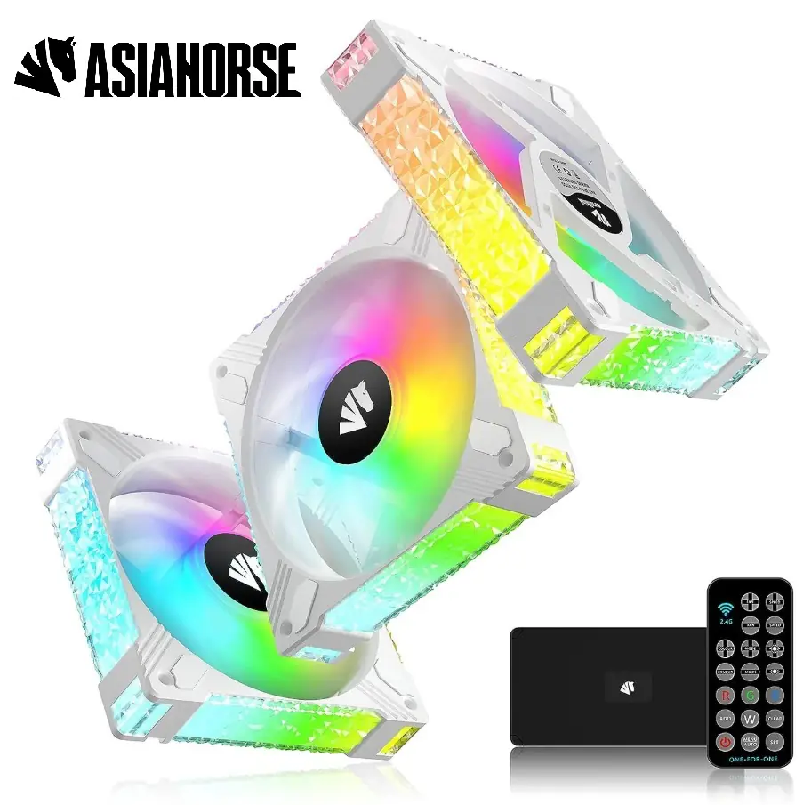 ASIAHORSE FS S001 ARGB 120mm Fan 3-Pack White – High Airflow, 800–1800RPM, Hydraulic Bearing, 57CFM, 6-Pin with Hub Controller, Low Noise
