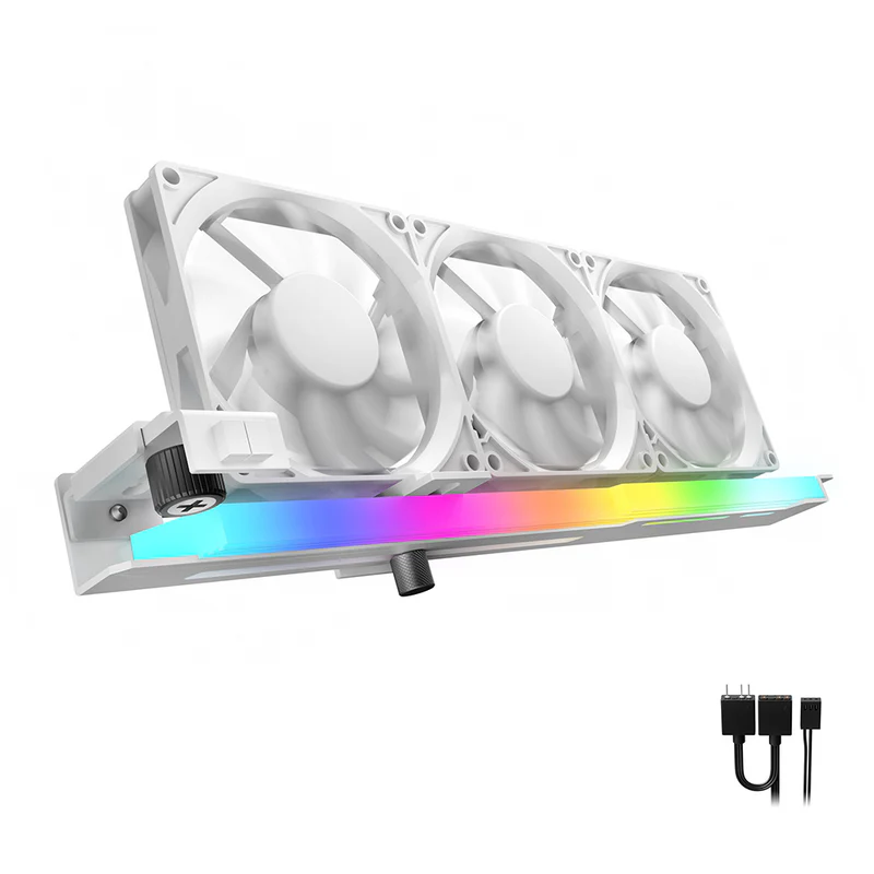 AsiaHorse VoltEd GPU Support Bracket with 3x 80mm ARGB Fans – GPU Brace with PWM Cooling, 5V 3-Pin Sync, Adjustable Design, Strong Support & RGB Lighting, White