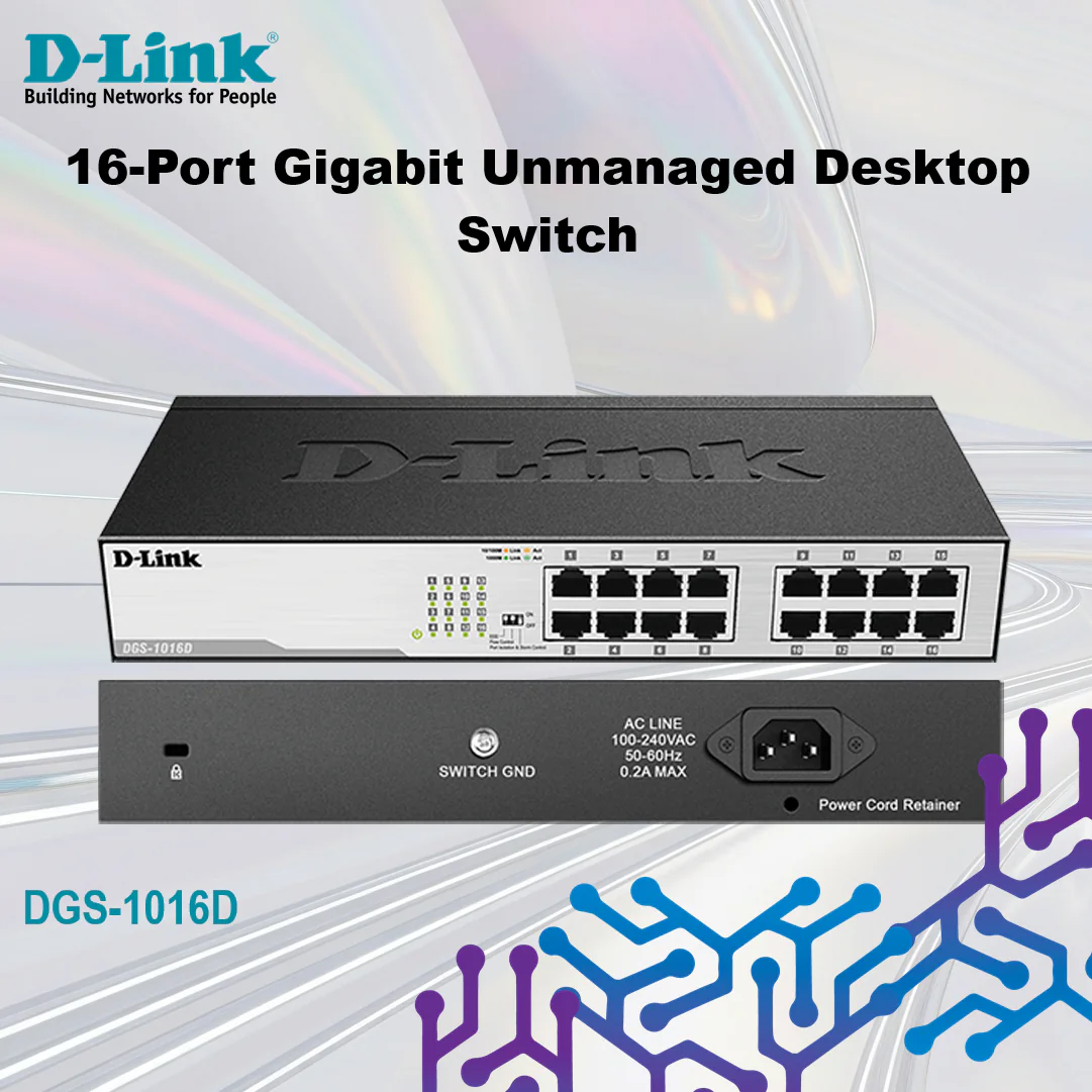 DGS-1016D D-LINK 1016C 16-PORT 10/100/1000 UNMANAGED ETHERNET SWITCH D-Link 16-Port Gigabit Unmanaged Desktop Switch With 32Gbps Switching Capacity, Fanless Silent Design, EEE Green Technology, Storm Control, NDAA/TAA Compliant | DGS-1016D 