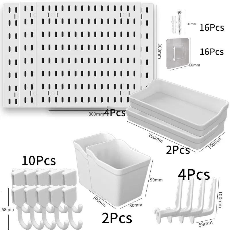 Hyde Pegboard Wall Organizer Set – 4 White Panels 30x30cm | Includes 56 Accessories: Hooks, Bins, Trays & Controller Holders | Modular Storage for Office, Gaming, or Home