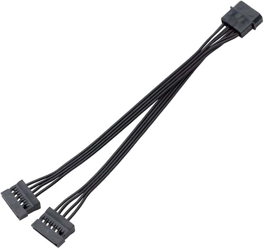 ASIAHORSE Molex to SATA Power Cable Converter – 1-to-2 Splitter, 400mm Length, Black, High-Quality Sleeved Cable for HDD, SSD