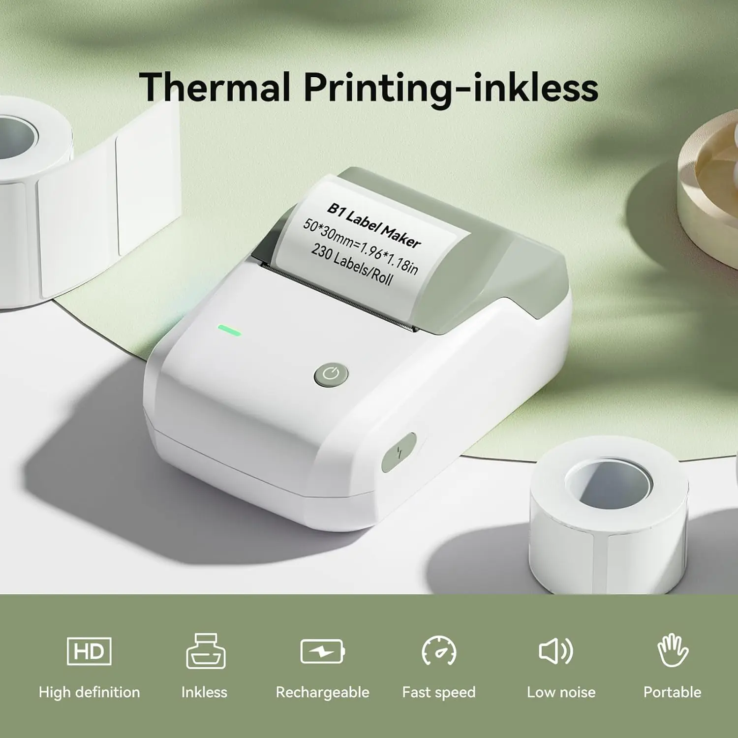 717uARqD0dL._AC_SL1500_ NIIMBOT B1 Smart Bluetooth Label Printer – Thermal Portable Sticker Maker, 20–50mm Width, Rechargeable, App-Controlled, for Home & Business – Green - Image 1