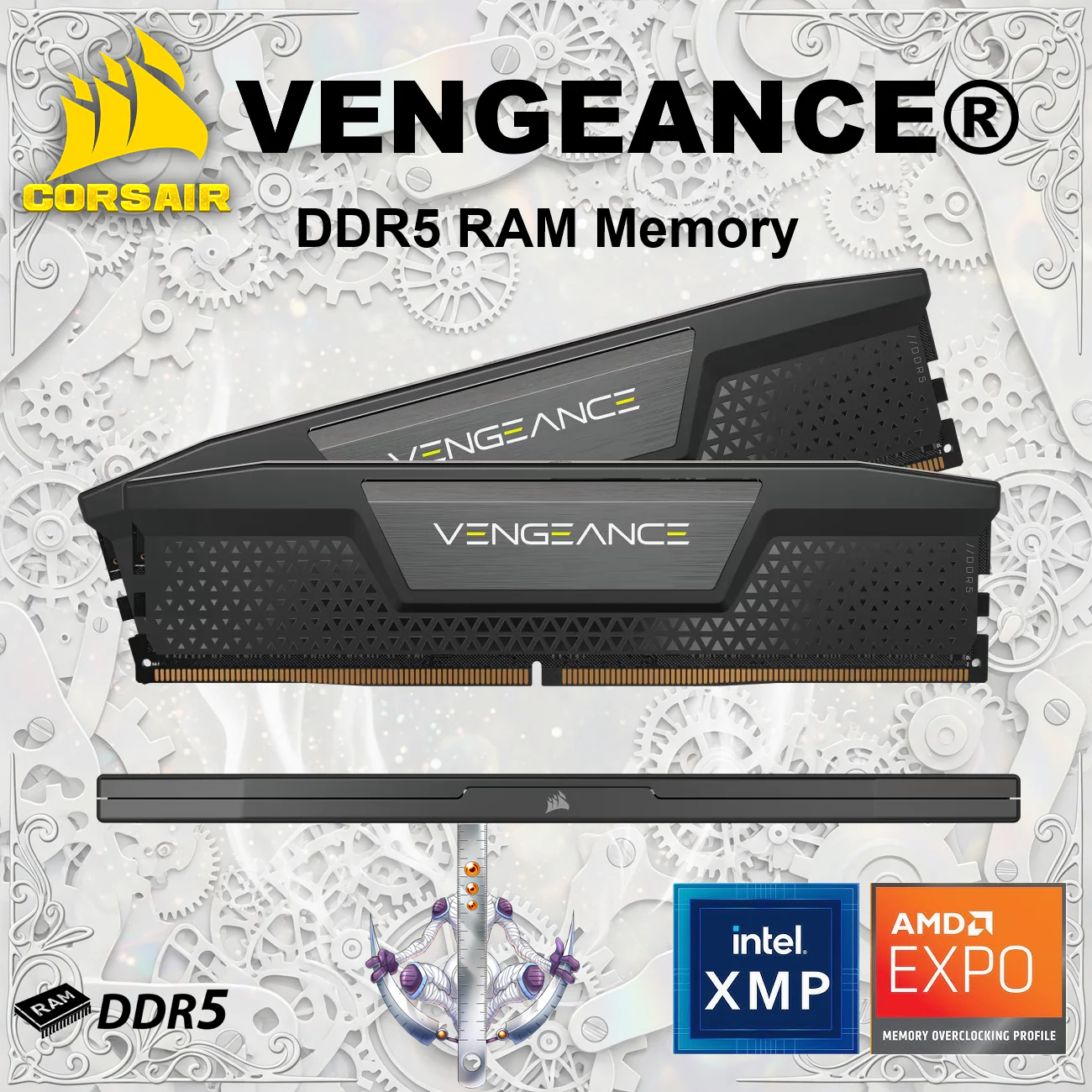 CMK32GX5M2B6000C30 RAM CORSAIR VENGEANCE 32GB (16X2) 6000 BLACK CL30 CORSAIR VENGEANCE® 32GB Kit (2x16GB) DDR5 600MT/s CL30 1.40V RAM Memory With XMP 3.0 Profiles, Onboard Voltage Regulation, Compact Form-Factor, Aluminum Heatspreader , Intel XMP 3.0 Ready , AMD EXPO Compatible | GREY ~CMK32GX5M2B6000C30