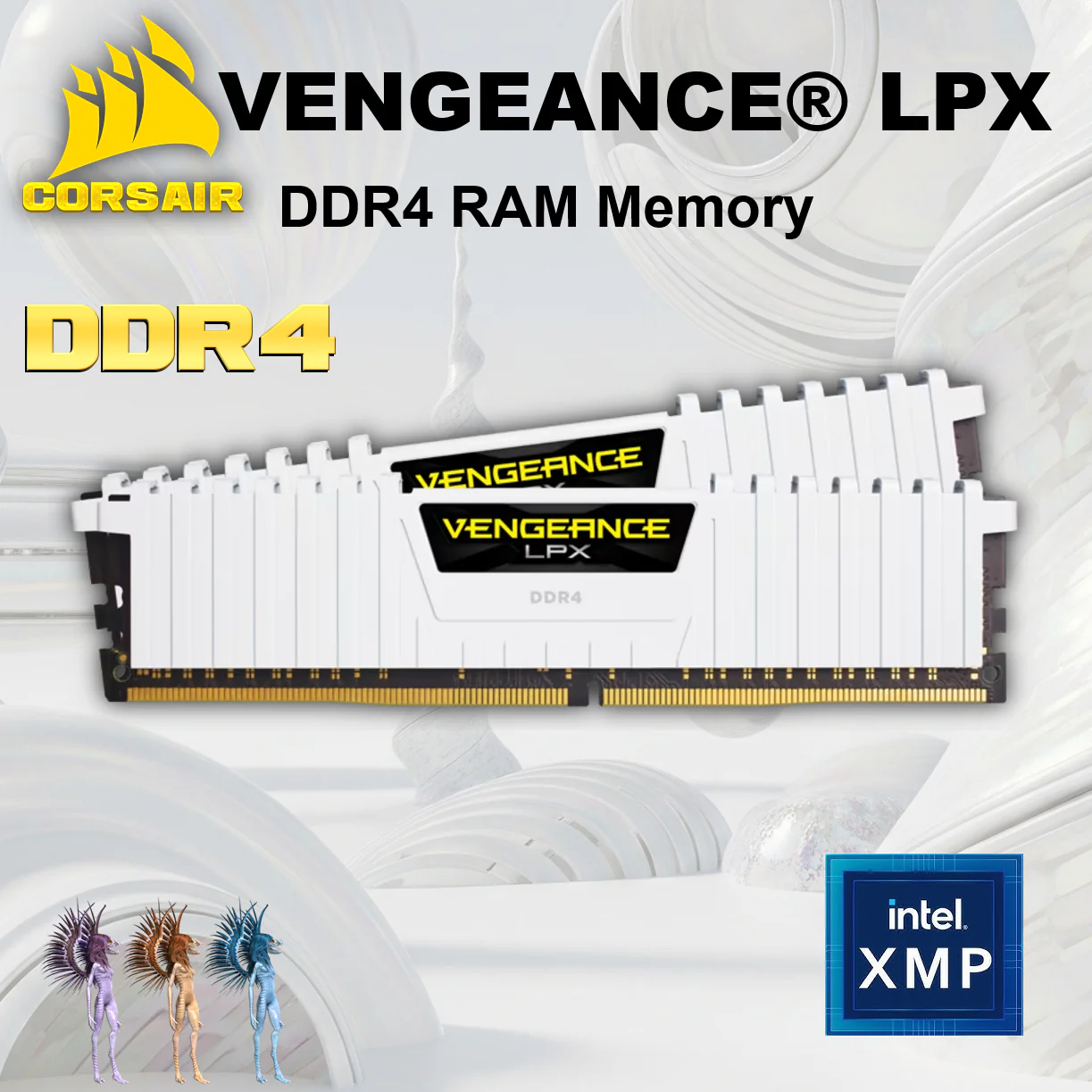 CMK16GX4M2D3000C16W RAM CORSAIR VENGEANCE LPX WHITE 16GB (8X2) 3000MHZ CORSAIR VENGEANCE® 16GB Kit (2x8GB) DDR4 3000MHz C16 1.35V RAM Memory With XMP 2.0 Profiles, Aluminum Heatspreader, Low-Profile Design, Intel XMP Ready | CMK16GX4M2D3000C16W