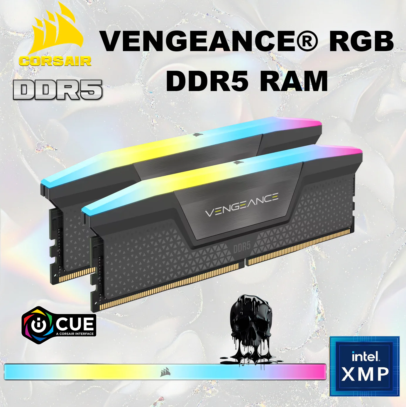 CORSAIR Vengeance RGB 32 GB Kit (2x16GB) DDR5 6600MT/s CL32 1.4V Memory Kit With Ten-Zone RGB, Intel XMP 3.0  Ready ,  AMD EXPO Compatible , Onboard Voltage Regulation, Aluminum Heatspreader | GREY ~ CMH64GX5M4B6600C32