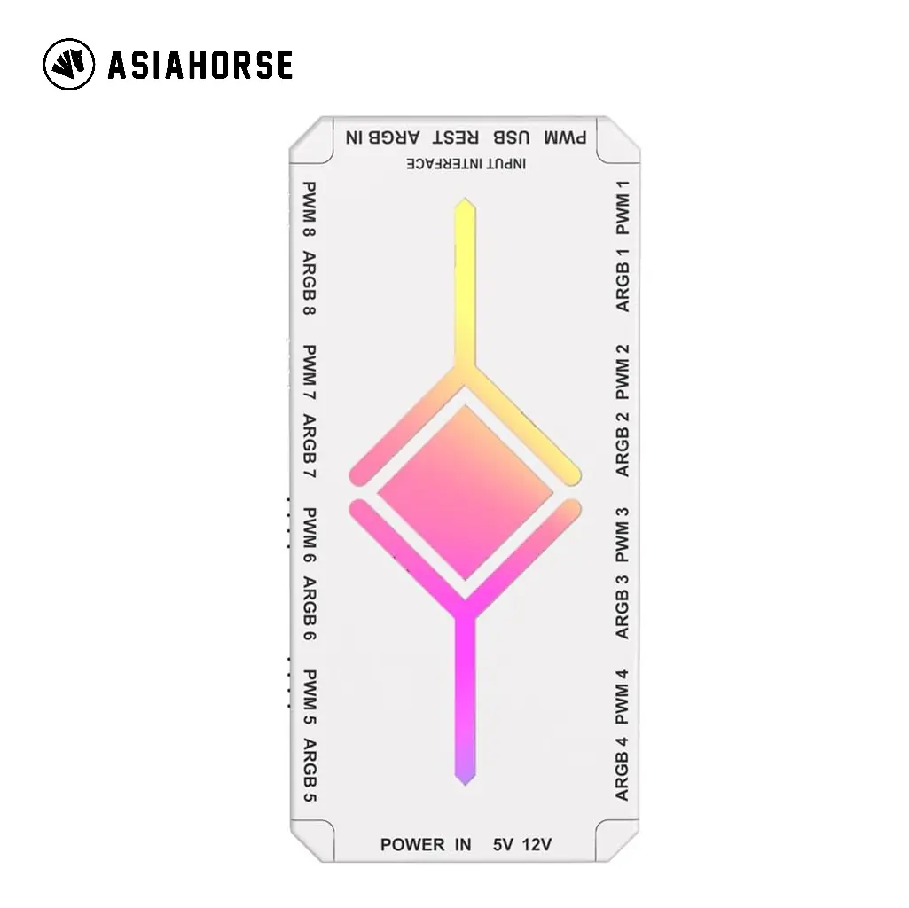 ASIAHORSE ARGB Fan Hub ASH-1 White – 8-Port 5V 3-Pin RGB Controller with Remote, PWM Support, Reset Button Sync, 9 Fan & 9 ARGB Headers, DC12V / DC5V Power
