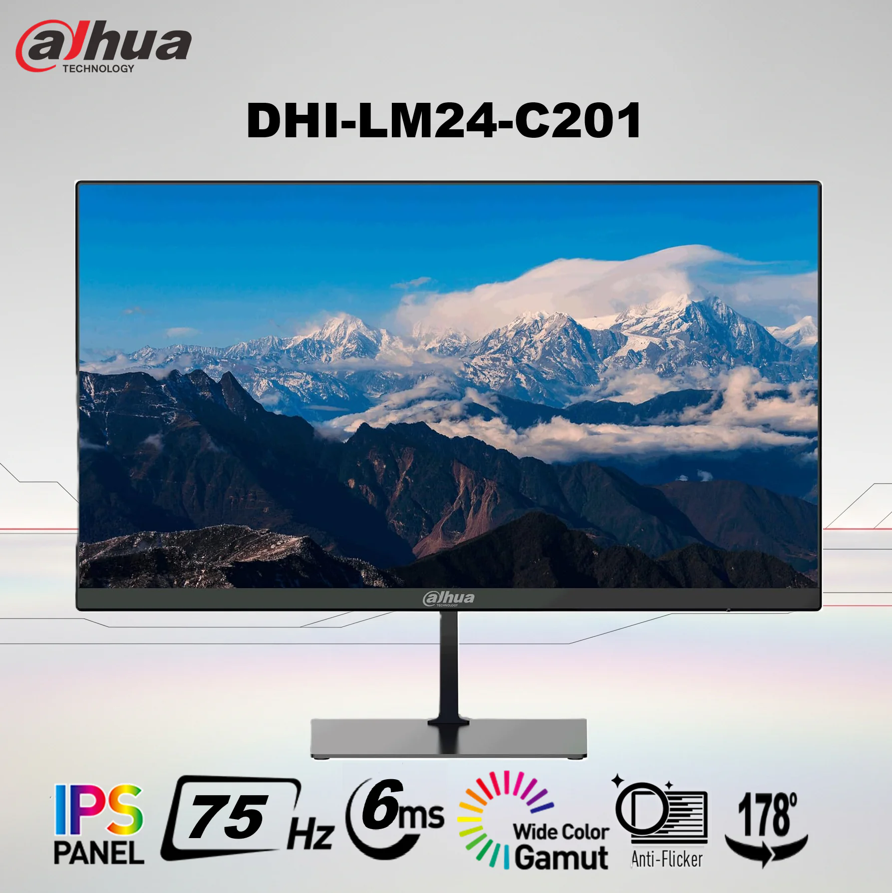 DHI-LM24-C201 DAHUA MONITOR 24" 75Hz IPS Dahua 23.8 inch FHD IPS Monitor – 1920x1080 Resolution, 75Hz Refresh, 6ms Response, 99% sRGB, HDMI & VGA, Slim Design, Tilt Adjustable With VESA Mount | DHI-LM24-C201