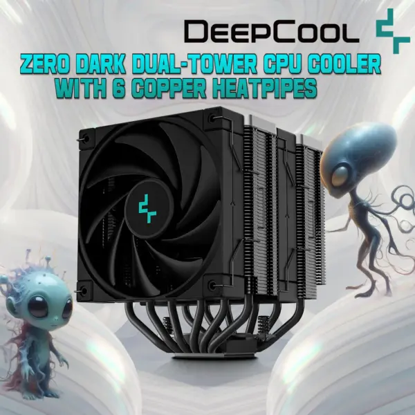 R-AK620-BKNNMT-G-1 DEEPCOOL AK620 ZERO DARK AIR COOLER LGA2066 BLACK DeepCool Ak620 Zero Dark Dual-Tower CPU Cooler with 6 Copper Heatpipes , 120mm Fdb Fans , 500-1850 Rpm , 68.99 Cfm,  260w Max Dissipation , Intel LGA AMD AM5/AM4 Sockets | BLACK
