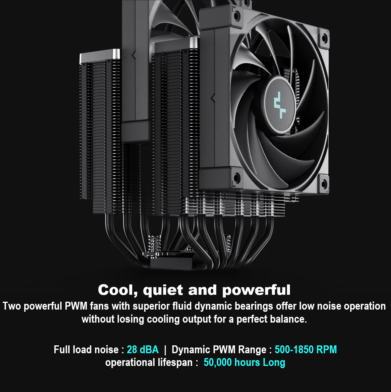 R-AK620-BKNNMT-G-1 DEEPCOOL AK620 ZERO DARK AIR COOLER LGA2066 BLACK DeepCool Ak620 Zero Dark CPU Cooler Dual-Tower 6 Copper Heatpipes 120mm Fdb Fans 500-1850 Rpm 68.99 Cfm 260w Max Dissipation Intel Lga Am4 Am5 | BLACK