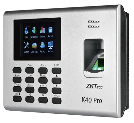 K40-Pro-Image ZKTeco K40 Pro Time Attendance & Access Control Terminal | 2.8" TFT, Fingerprint 1K (2K w/o SSR), 80K Records, TCP/IP, USB, Backup Battery, ID/Mifare Support - Image 1