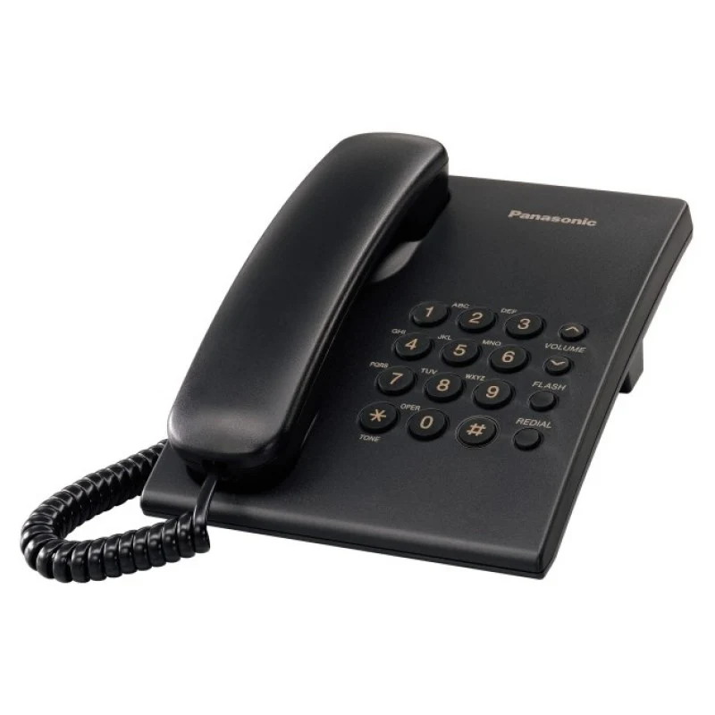 Panasonic KX-TS500 Integrated Telephone System – Corded Landline Phone, Black, 4-Step Handset Volume, Timed Flash, Redial Memory