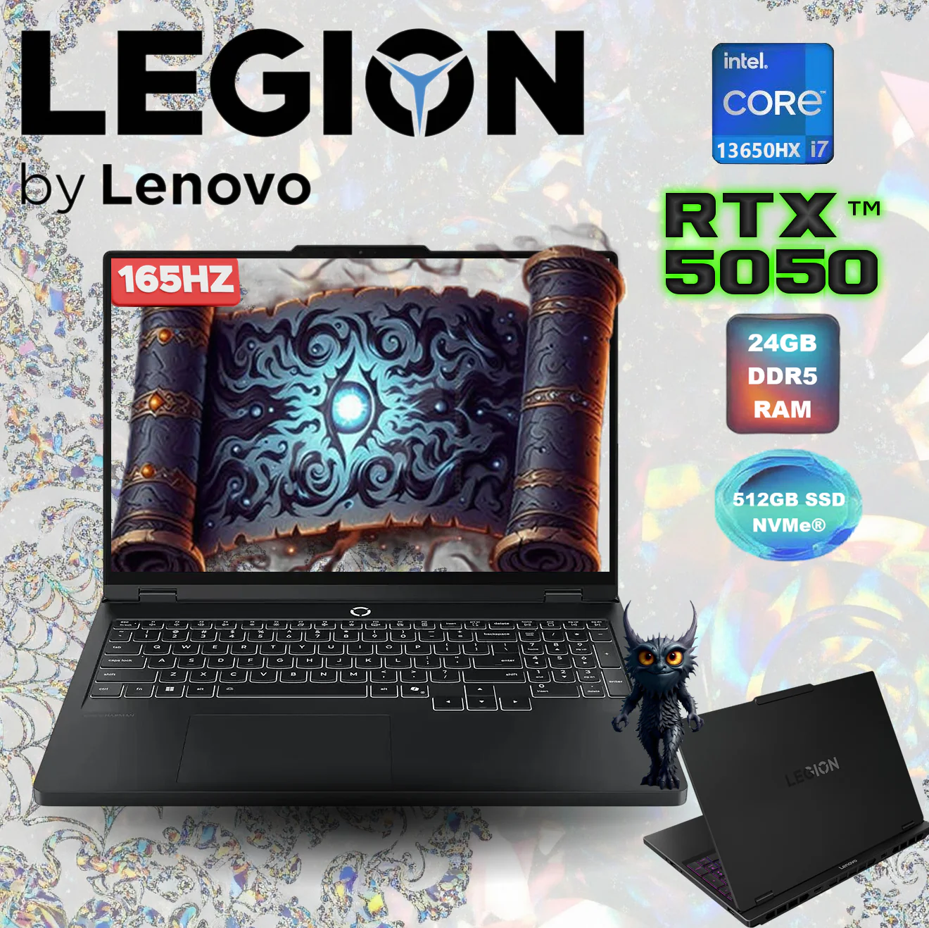 Legion 5 15IRX10 Intel® Core i7-13650HX RTX™ 5050 8GB 83LY00A3AX LENOVO LEGION 5 15IRX10 I7 13650HX 24GB RAM/512GB SSD/RTX 5050/ 15.3" WUXGA/DOS LENOVO AI-Powered Legion 5 15IRX10 Intel® Core i7-13650HX | 24GB DDR5 RAM , 512GB NVMe® SSD | RTX™ 5050 (8GB) | 15.3" WUXGA 165Hz IPS Display | White Backlit, Ara/Eng Backlit Keyboard | DOS | Eclipse Black